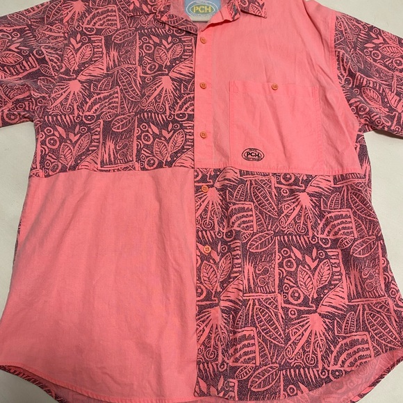 VINTAGE 80's 90's Pacific Coast Highway Pink Button Up Shirt Neon Tribal Surf L - Picture 2 of 8